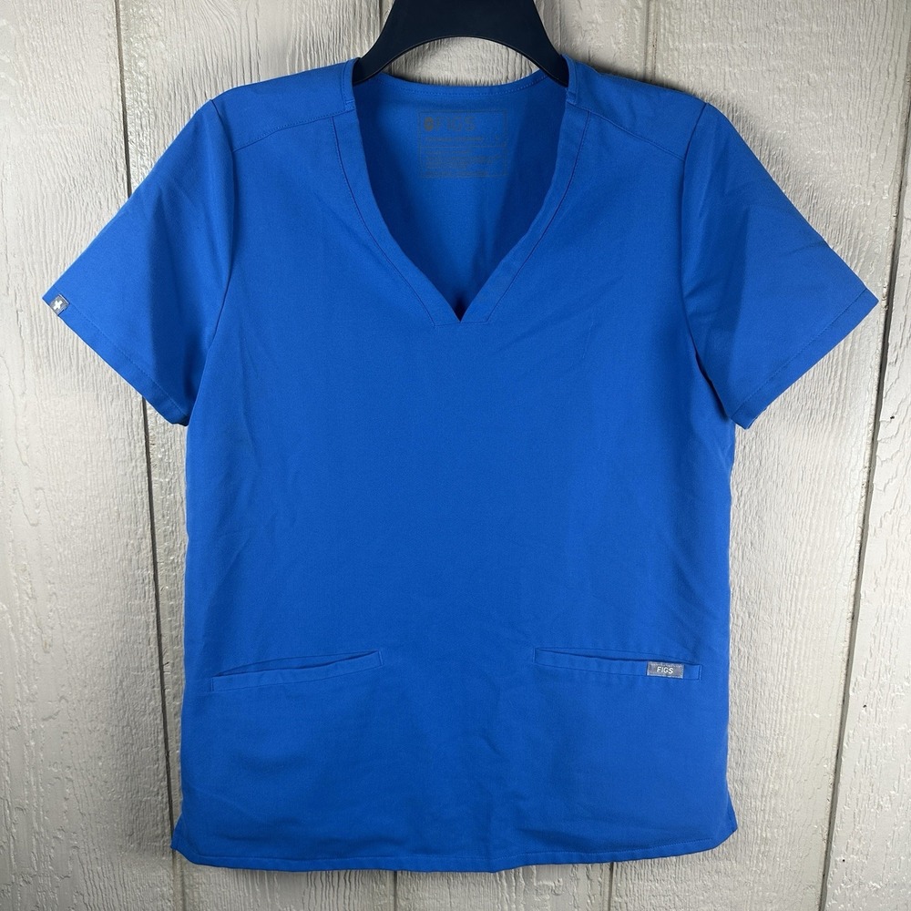 FIGS Casma Three-Pocket Scrub Top Womens Sz Small Royal Blue V-neck Classic Fit